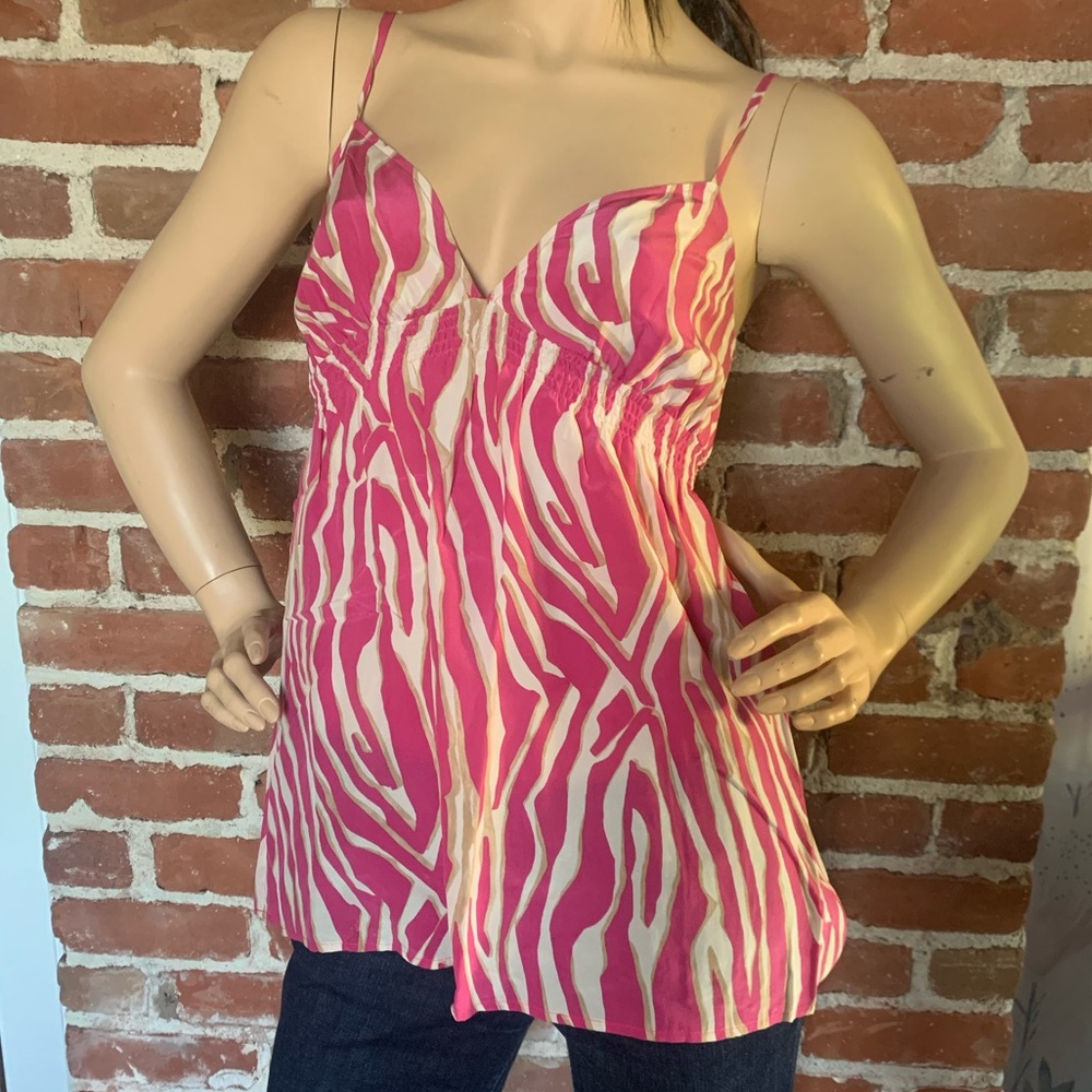 Express pink leopard print silk tank XS spaghetti
